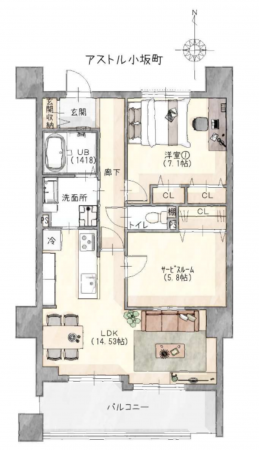 豊田市小坂町、マンションの間取り画像です