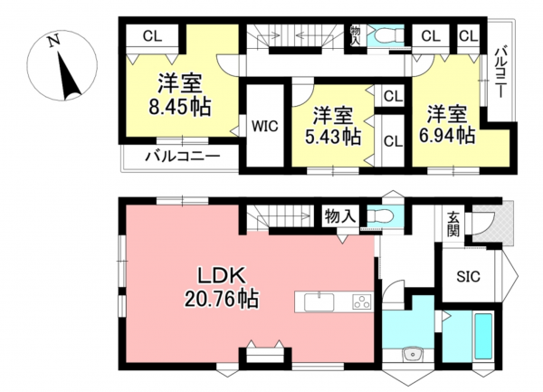 豊田市上郷町、中古一戸建ての間取り画像です
