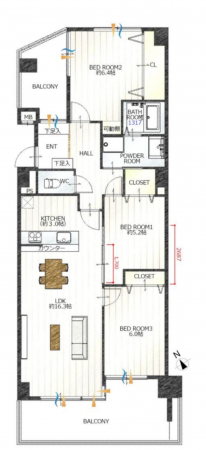 豊田市御幸本町、マンションの間取り画像です
