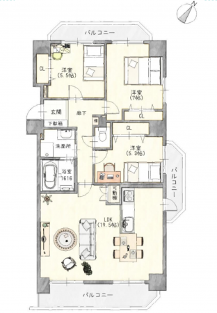 豊田市土橋町、マンションの間取り画像です
