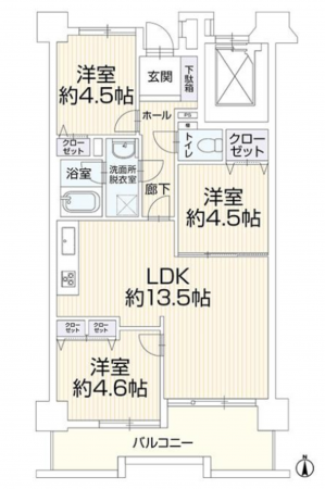 豊田市田中町、マンションの間取り画像です