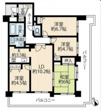 豊田市美里、マンションの間取り画像です