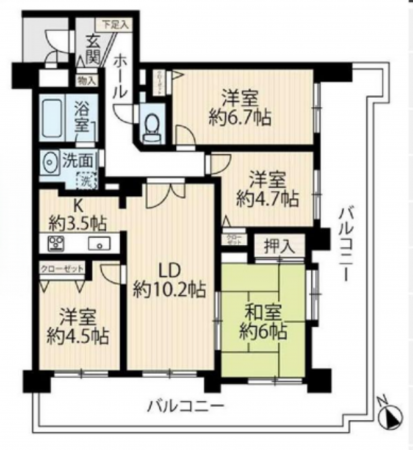 豊田市美里、マンションの間取り画像です