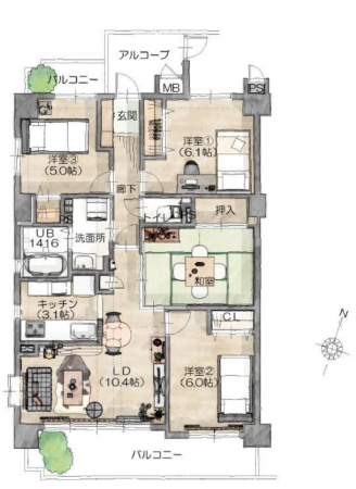 豊田市大林町、マンションの間取り画像です