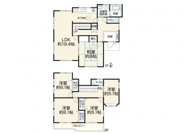 豊田市五ケ丘、中古一戸建ての間取り画像です
