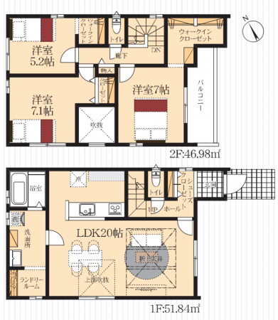 豊田市畝部東町、新築一戸建ての間取り画像です