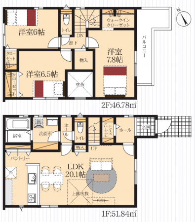 豊田市畝部東町、新築一戸建ての間取り画像です