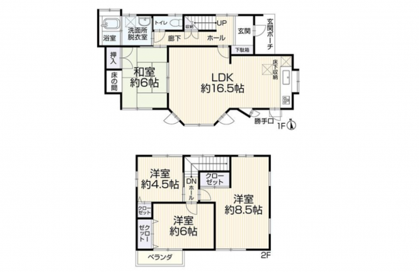豊田市平山町、中古一戸建ての間取り画像です