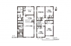豊田市越戸町、新築一戸建ての間取り画像です