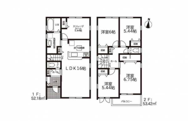 豊田市越戸町、新築一戸建ての間取り画像です