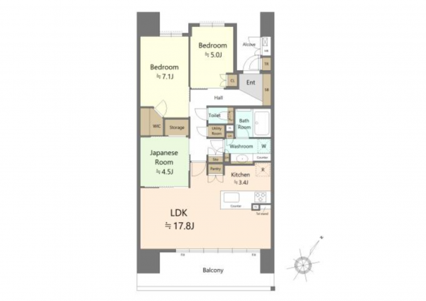 豊田市浄水町、マンションの間取り画像です