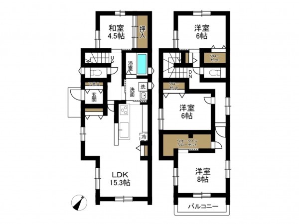 豊田市若林東町、中古一戸建ての間取り画像です