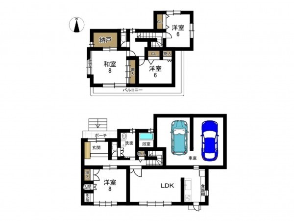 豊田市五ケ丘、中古一戸建ての間取り画像です