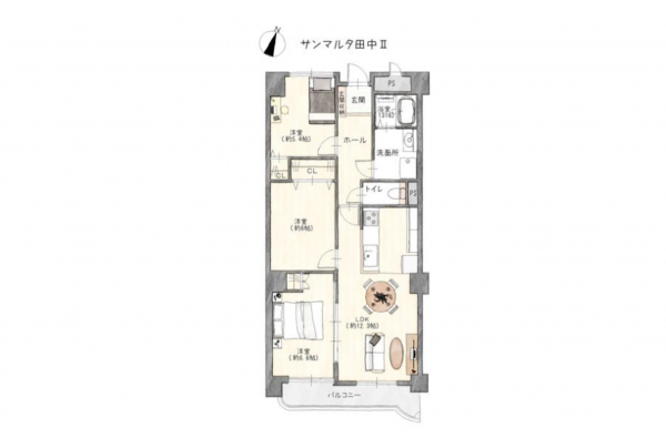豊田市田中町、マンションの間取り画像です