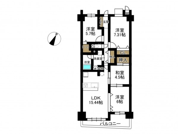 豊田市水源町、マンションの間取り画像です