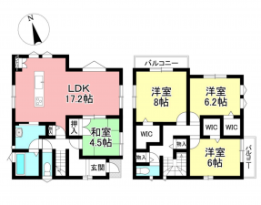 豊田市上郷町、中古一戸建ての間取り画像です