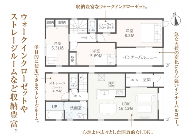 豊田市小川町、新築一戸建ての間取り画像です