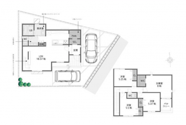 豊田市平和町、新築一戸建ての間取り画像です