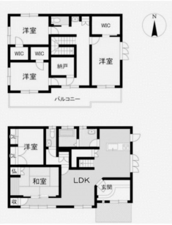 豊田市美里、中古一戸建ての間取り画像です