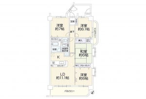豊田市水源町、マンションの間取り画像です
