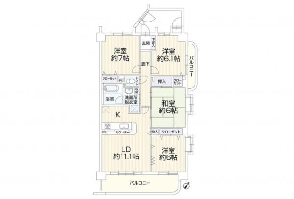 豊田市水源町、マンションの間取り画像です