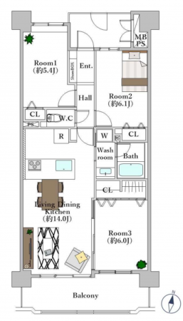 豊田市寿町、マンションの間取り画像です