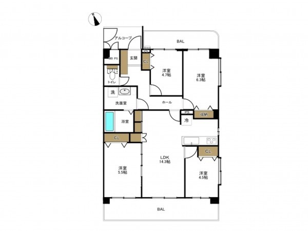 豊田市日南町、マンションの間取り画像です