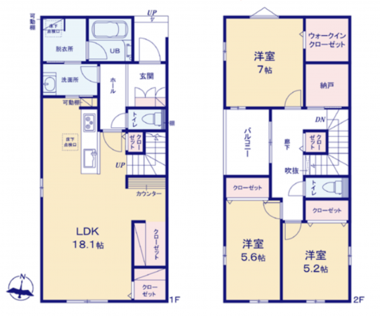 豊田市秋葉町、新築一戸建ての間取り画像です