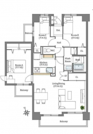 豊田市大林町、マンションの間取り画像です