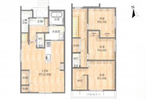 豊田市高上、新築一戸建ての間取り画像です