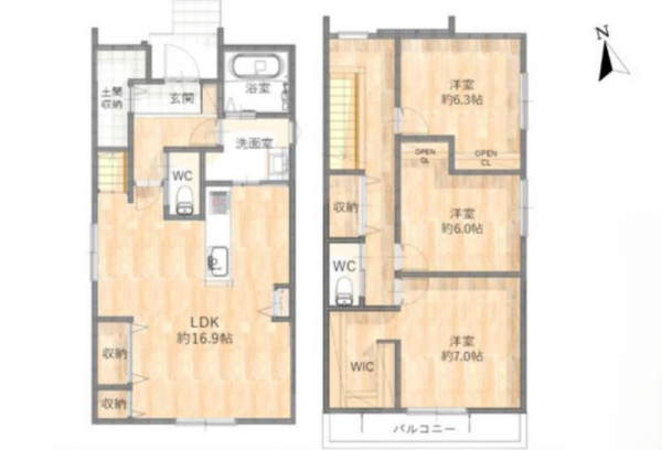 豊田市高上、新築一戸建ての間取り画像です