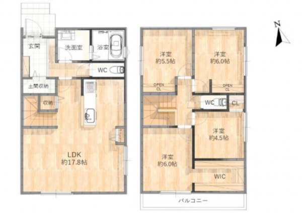豊田市高上、新築一戸建ての間取り画像です