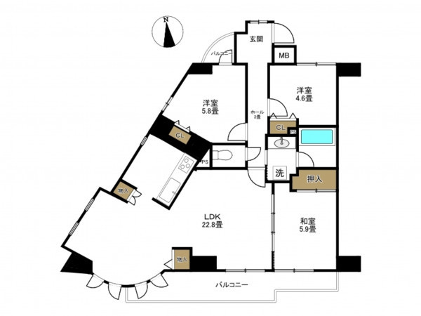 豊田市永覚新町、マンションの間取り画像です