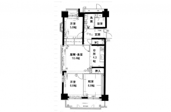 豊田市神田町、マンションの間取り画像です