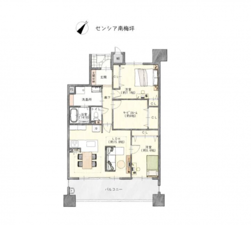 豊田市梅坪町、マンションの間取り画像です