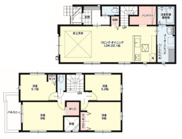 豊田市小川町、新築一戸建ての間取り画像です