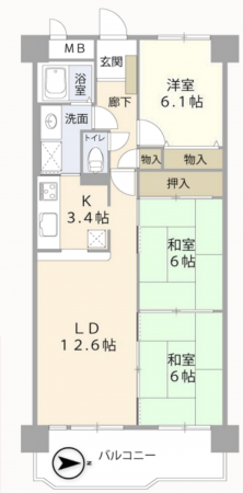豊田市豊栄町、マンションの間取り画像です