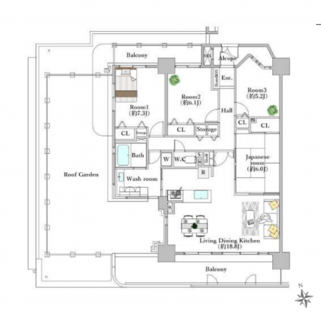豊田市若林西町、マンションの間取り画像です