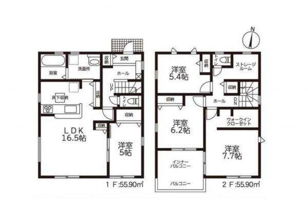 豊田市東新町、新築一戸建ての間取り画像です