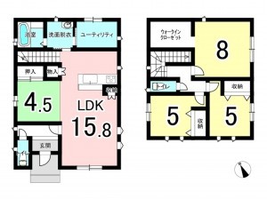 福井市舟橋黒竜、中古一戸建ての間取り画像です