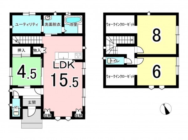 福井市舟橋黒竜、中古一戸建ての間取り画像です