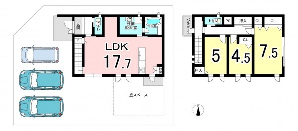 坂井市春江町沖布目、中古一戸建ての間取り画像です