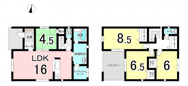 坂井市春江町江留上、新築一戸建ての間取り画像です