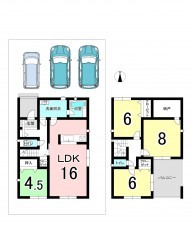 福井市三郎丸町、新築一戸建ての間取り画像です