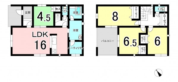 坂井市春江町正蓮花、新築一戸建ての間取り画像です
