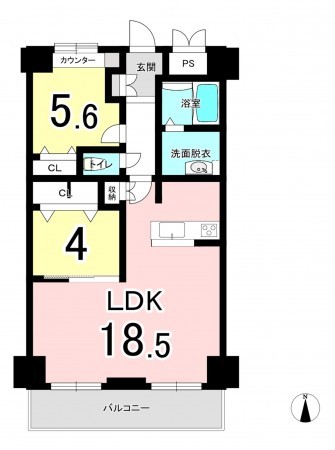 福井市西方、マンションの間取り画像です
