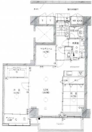 福井市中央、マンションの間取り画像です