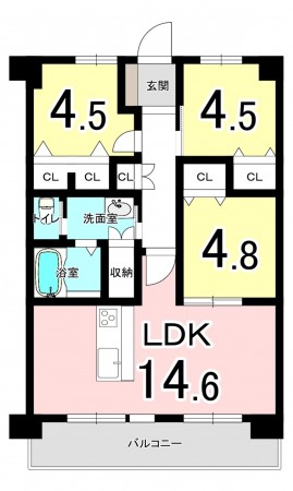 福井市西谷、マンションの間取り画像です
