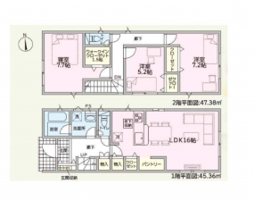 福井市花月、新築一戸建ての間取り画像です