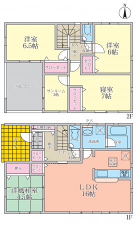 福井市桃園、新築一戸建ての間取り画像です